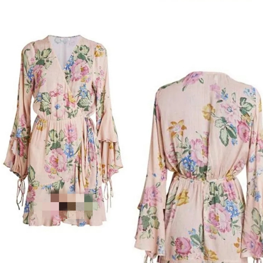 Auguste The Label Floral Mini Dress - Cream with Pink and Green